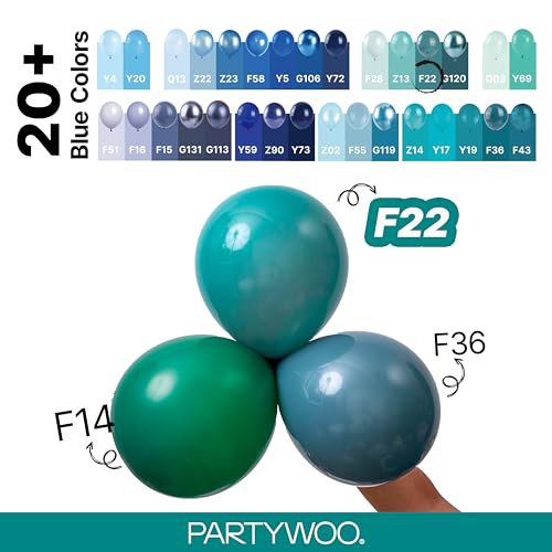 PartyWoo 슬레이트 블루 풍선 140피스 다양한 사이즈 팩 45.7cm(18인치), 30.5cm(12인치), 25.4cm(10인치), 12.7cm(5인치), 네이비 더스티 블루 보헤미안 뉴트럴 풍선 아치 키트, 베이비 샤워, 졸업식, 정글, 바다 생일 파티 장식, 블루-F22 - color: Blue-f22
