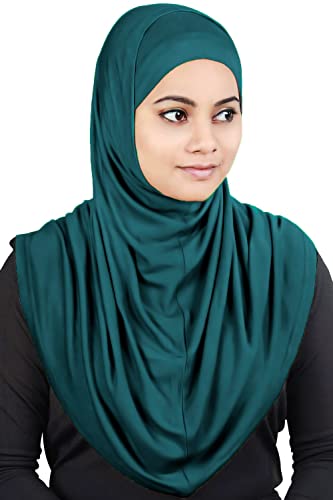 MyBatua Women's 2-Piece Al-Amira Hijab with Under Scarf/Cap/Bonnet in Soft Viscose Jersey, Ready to Wear HJ-129 - color: Teal