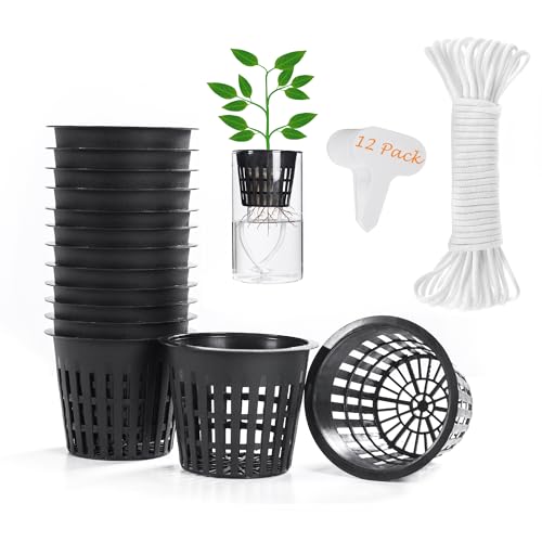 ORIMERC 12 Pack 3 inch Net Cups Pots with 12 feet Hydroponics Self Watering Wick & 12 Plant Labels Aquaponics Mason Jar Bucket Insert Orchid kratky Vegetable Garden Growing Netted Basket Slotted Mesh - size: 3 inch (12 Pack)