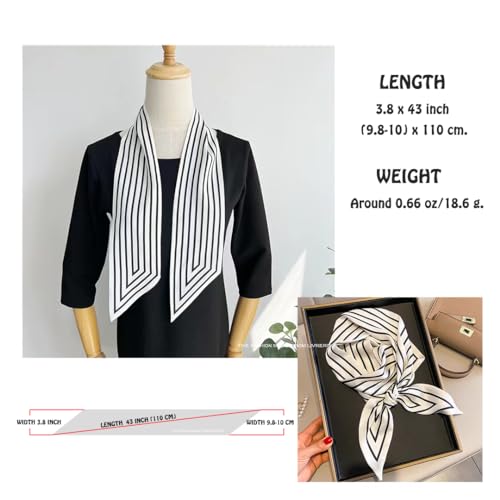 Silk Feeling Head Scarf Fashion Satin Hair Scarf Square Long Scarves for Women Gifts - color: 01 Black Line 3.8 X 43 Inch