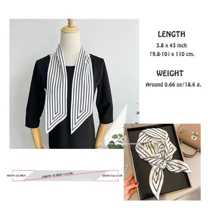 Silk Feeling Head Scarf Fashion Satin Hair Scarf Square Long Scarves for Women Gifts - color: 01 Black Line 3.8 X 43 Inch