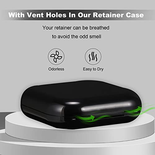 Retainer Case, Slim Aligner Case with Mirror, Compatible with Invisalign, Night Guard and Mouth Guard, Premium Retainer Case, With Aligner Remover Tool, Chew & Brush, Black - color: Square: Black