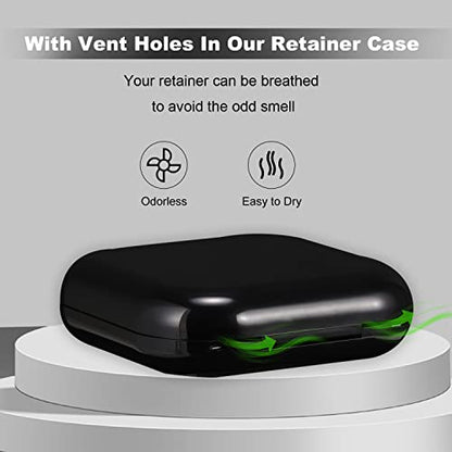 Retainer Case, Slim Aligner Case with Mirror, Compatible with Invisalign, Night Guard and Mouth Guard, Premium Retainer Case, With Aligner Remover Tool, Chew & Brush, Black - color: Square: Black