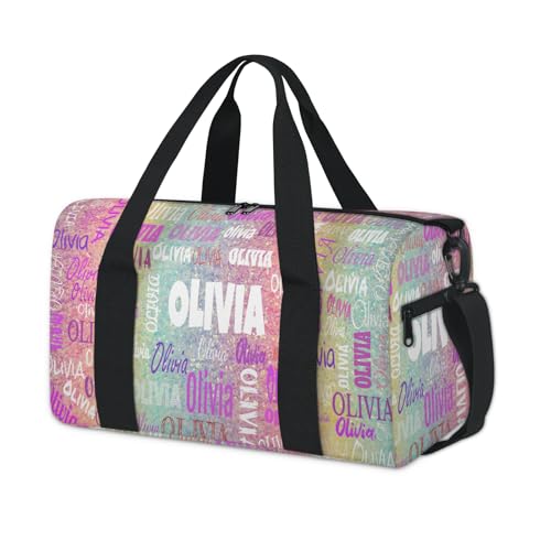 Personalized Gym Dance Ballet Bag Small, Colorful Rainbow Glitter | Custom Name Sport Weekender Carry On Travel Duffel Bags - color: Pink Blue Colorful