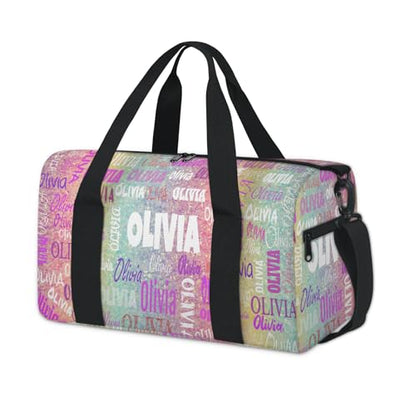 Personalized Gym Dance Ballet Bag Small, Colorful Rainbow Glitter | Custom Name Sport Weekender Carry On Travel Duffel Bags - color: Pink Blue Colorful