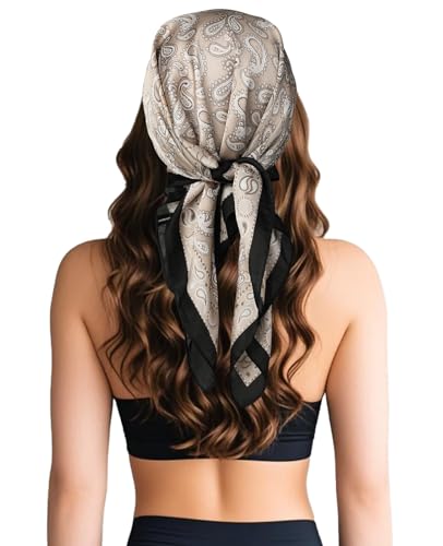 Sumolux Head Hair Scarf for Women Like Satin Silk Scarf Bandana Hair Wrapping Night Large Square Scarves 27.5" - color: Brown Cashew Nuts
