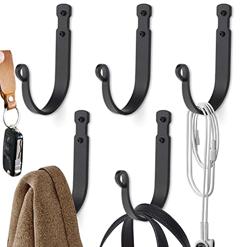 Wrought Iron Wall Mounted Coat Hooks Heavy Duty, Decorative Metal Wall Hooks for Home Garage Bathroom Kitchen Door Office, Wall Hooks for Hanging Coat, Keys, Towel, Tools, Purse, Hat (Black) - size: J Hook Black x 10