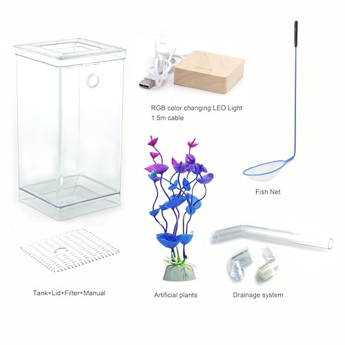 My 1st Fish Tank™ : Gen 2, Mini Fish Tank Aquarium Starter Kit 1 gal, Professional for Betta, Easny Maintain, Self Cleaning System-Only Add Water, Beautiful Color Changing LED Light, Color Box