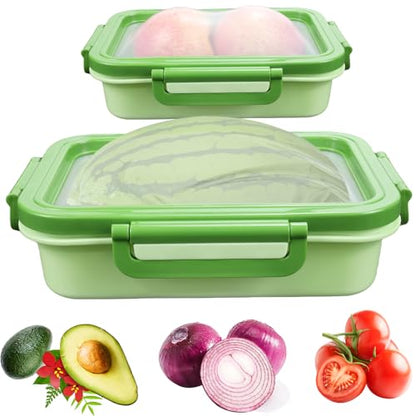 Abnaok 2PCS Reusable Large Fruit And Veggie Savers, Silicone Fruit Storage Box, Fruit Storage Pods For Food Saver, Ideal For Roast Chicken, Garlic, Onions, Lemons, Watermelon and Potatoes