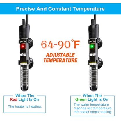 DaToo Mini Aquarium Heater 50W Small Fish Tank Heater 50 Watt with Free Thermometer Sticker(50W) - size: 50W