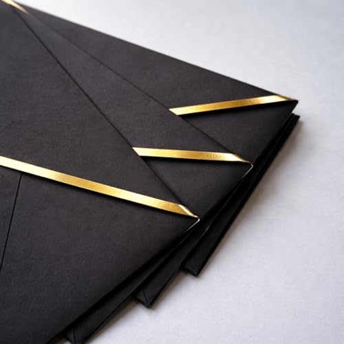 Money Envelopes – V-Flap Foil Border Luxury Gifting Money Envelopes (3" x 7") – Perfect for Weddings, Invitations, Baby Showers, Photos, Graduations, and Birthdays (Black) - color: Black