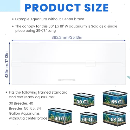 Sieral Aquarium Lids Polycarbonate Canopy with LED Light Without Center Brace Aquariums Cover Fish Tank Lid with a Hook Knife(Clear,36x18in) - color: Clear, size: 36x18in