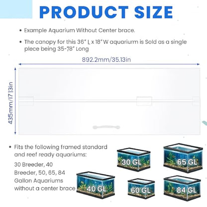 Sieral Aquarium Lids Polycarbonate Canopy with LED Light Without Center Brace Aquariums Cover Fish Tank Lid with a Hook Knife(Clear,36x18in) - color: Clear, size: 36x18in