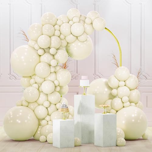 PartyWoo Beige Balloons 120pcs Different Sizes of 18 12 10 5 Inch Cream Ivory Balloon Arch Kit Garland for Wedding Bridal Graduation Baby Shower Easter Birthday Tea Boho Party Decorations White-Q08 - color: Beige-q08