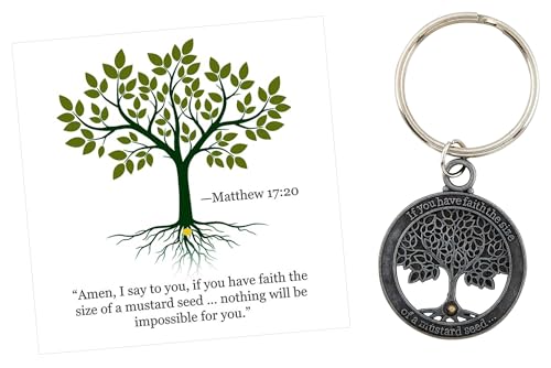 Trendzeen Mustard Seed Keychain - Inspirational Faith of Mustard Seed Key Chain with Prayer Card for Keys, Bag, Pouch - Llavero Grano De Mostaza