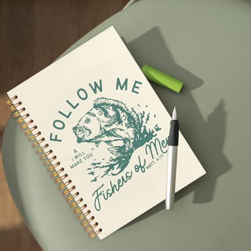 WUCHJ Green and Yellow Pink Retro Fish Christian Notebook, Matthew 4:19 Bible Verse Journal, Religious Scripture Spiral Notebook Journal for Note Taking, Christian Faith Based Gifts for Women Men, 5.5x8.3 Inch - color: yellow fish follow me