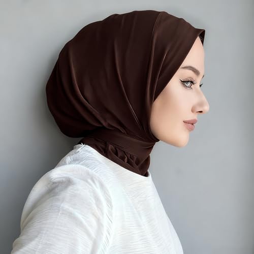 OULIGET Instant Scarf For Women,Muslim Flexible Turban with Buttons Ready to Wear Easy,Chic Sport Jersey Hijab Head Scarf - color: Coffee