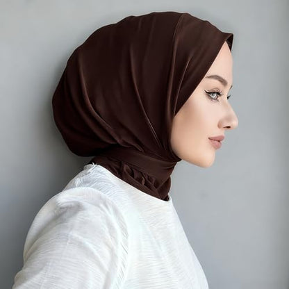 OULIGET Instant Scarf For Women,Muslim Flexible Turban with Buttons Ready to Wear Easy,Chic Sport Jersey Hijab Head Scarf - color: Coffee