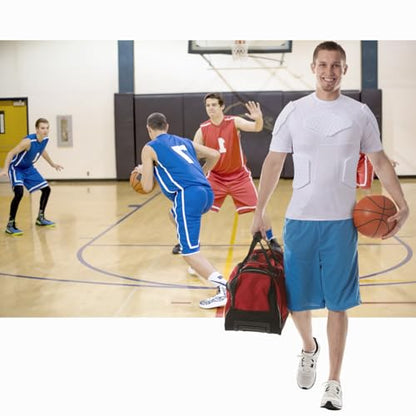 Zicac Men's Sports Shock Rash Guard Compression Padded Shirt Soccer Basketball Protective Gear Chest Rib Guards - color: White Padded Shirt, size: XX-Large