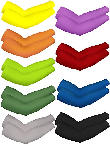 Bememo 9 Pairs UV Protection Sleeves Cooling Sleeves Long Arm Covers Arm Sleeves for Men and Women - color: Bright Colors