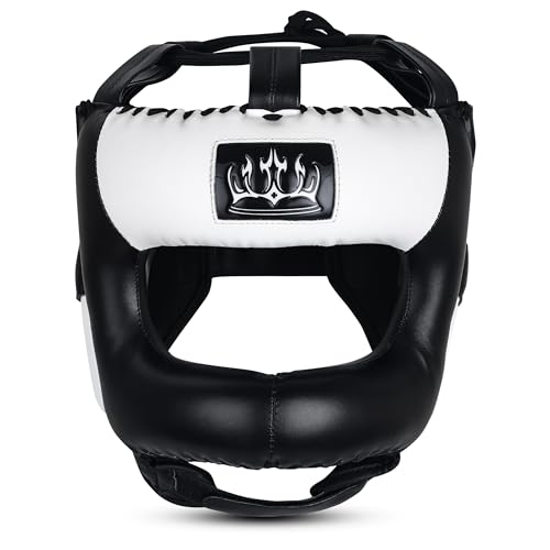 Full Face Boxing Headgear Boxing Sparring Men Women, a Complete Package for MMA and Kickboxing Trainees, Muay Thai Boxing Safety Head Guard - color: White