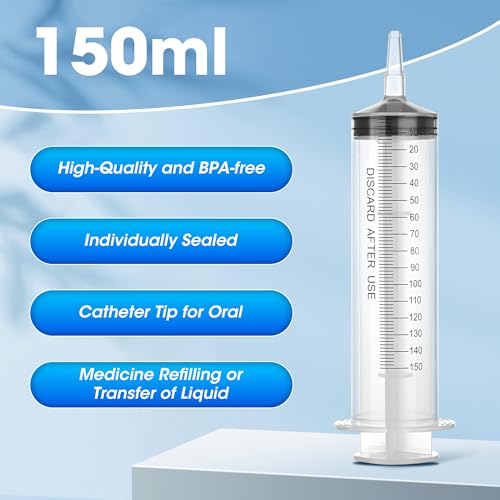 150ml Large Syringe Without Needle, Thick Liquid Transfer Syringe, 3 Pack | Individually wrapped syringes with smooth plunger movement for controlled dispensing and easy transfer of thick liquids - style: 150 mL