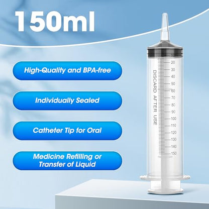 150ml Large Syringe Without Needle, Thick Liquid Transfer Syringe, 3 Pack | Individually wrapped syringes with smooth plunger movement for controlled dispensing and easy transfer of thick liquids - style: 150 mL