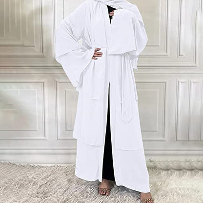 Muslim Abaya Dress for Women - Long Sleeve Islamic Dubai Abaya Cardigan Robe - Middle East Prayer Dress with Hijab - color: #A: White, size: Small