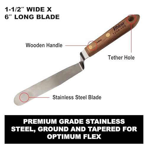 Albion Engineering Classic Offset Caulk Tooling Spatula, Stainless Steel, 1-1/2” Wide Tapered Tip x 6” Long Blade (1258-10S) - size: 1-1/2" Wide Tapered Tip x 6" Long Blade, style: Single