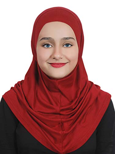 AL AMIRA Girl's Hijab Cotton 1 piece Amira Headscarf Cotton one Pcs Hijab - color: Burgundy