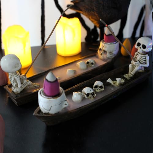 Incense Burner, backflow Incense Burner,Skeleton Ship Incense Holder,Hand-Carved Decorations,Cool Room Decorations, Awesome and Ideal Gifts, Brown - size: 6.6 inches