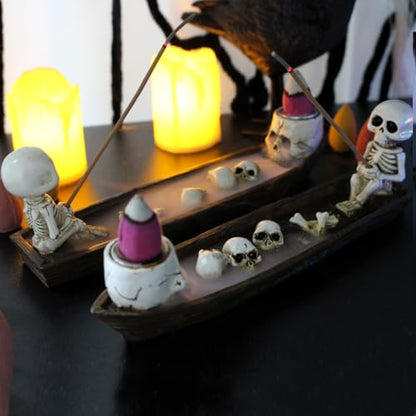 Incense Burner, backflow Incense Burner,Skeleton Ship Incense Holder,Hand-Carved Decorations,Cool Room Decorations, Awesome and Ideal Gifts, Brown - size: 6.6 inches