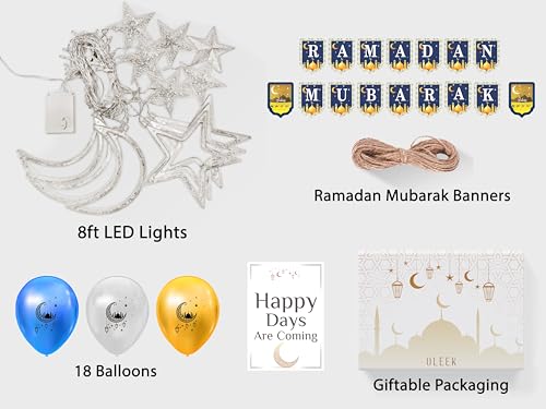 OLEEK ramadan decorations for home 2026 set ( ramadan's lights -2 rmadan banner -18 ramdan balloons - card) ramadan decor - ramadan gifts for kids - ramdan decoration - زينة رمضان كريم ديكور