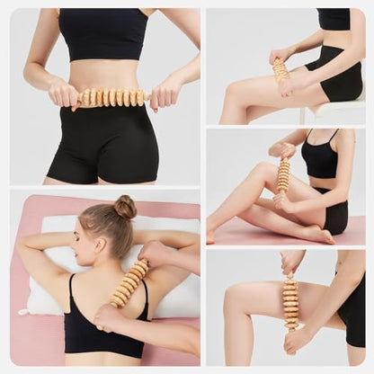 Wooden Cellulite Muscle Roller for Legs and Thighs - Handheld Fascia Blaster Tool for Muscle Relief, Lymphatic Drainage & Body Sculpting - Anti Cellulite Massager for Women and Men (9 Wheel) - color: Wooden Straight