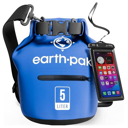 Earth Pak Waterproof Dry Bag with Zippered Pocket - Waterproof Dry Bag Backpack Keeps Gear Dry - color: Blue, size: 5L