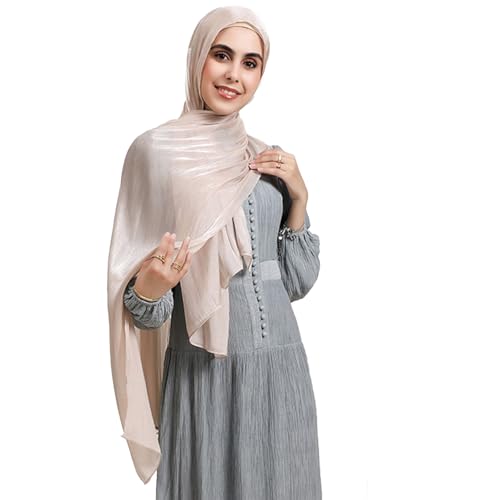 Women Premium Hijab Head Scarf Lightweight Shimmer Scarves Crepe Wedding Shawls and Wraps for Evening Dresses Shiny - color: Light P 14#