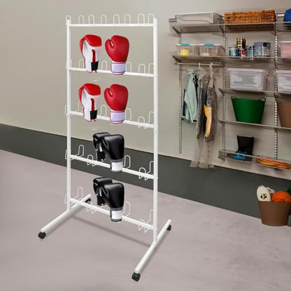 5-Tier Boxing Gloves Drying Rack, Boxing Glove Storage Stand with Universal Wheels, Metal Boxing Glove Drying Display Rack, Boxing Glove Stand Floor Standing, Holds 20 Pair of Gloves - color: White
