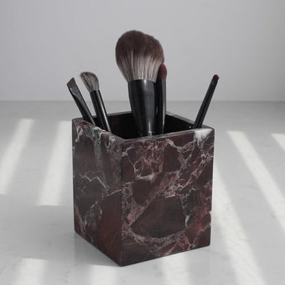 Natural Rosso Levanto Marble Square Storage Container for Toothbrush/Makeup Brush/Pens, Countertop Organizer Bathroom - color: Rosso Levanto