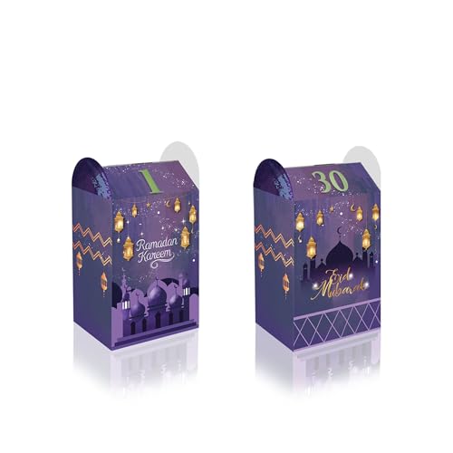 OASHISU 30 PCS 3D Ramadan Eid Mubarak Treat Boxes with Number Stickers, for Eid Mubarak Goodie Paper Boxes,Ramadan Kareem Box, School Classroom Party Favor Decorations