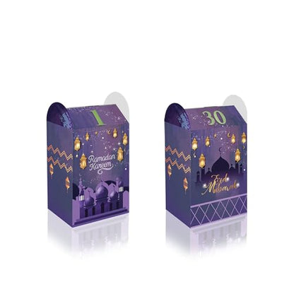 OASHISU 30 PCS 3D Ramadan Eid Mubarak Treat Boxes with Number Stickers, for Eid Mubarak Goodie Paper Boxes,Ramadan Kareem Box, School Classroom Party Favor Decorations