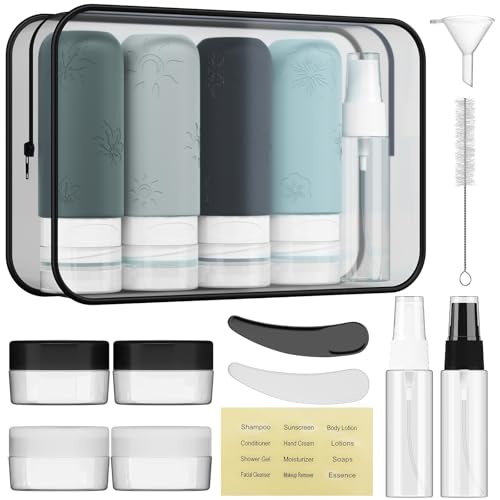 16 Pack Travel Bottles for Toiletries, Silicone TSA Approved-Containers for Toiletries,3oz Silicone Travel Bottles Set Leak Proof Refillable Liquid,Shampoo and Conditioner Travel Toiletry Bottles Grey - color: Grey