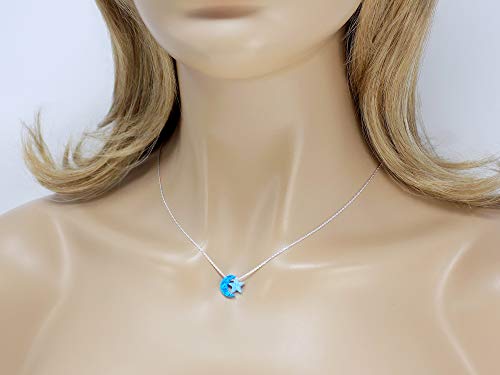 Martinuzzi Accessories Opal Moon and Star Necklace 925 Sterling Silver Chain - style: Blue Moon Light Blue Star