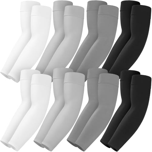 Mochabao 8 Pairs Soft Arm Sleeves, UV Sun Protection Cooling Compression Arm Covers for Outdoor Work, Sports, Men & Women - color: 2 Black + 2 White + 2 Dark Gray + 2 Light Gray