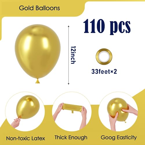 Voircoloria 110pcs Metallic Gold Chrome Latex Party Balloons, 12inch - color: 05 Metallic Gold, size: 12 inch - 110pcs