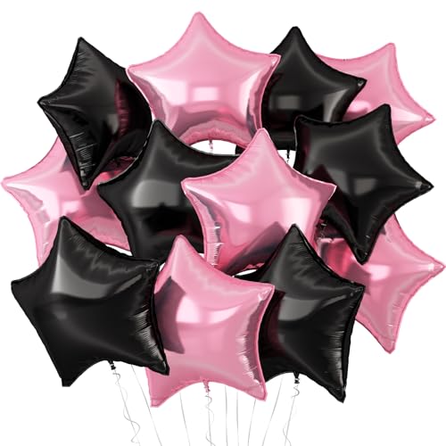 Pink Black Star Balloons,12Pcs Black Star Shaped Foil Balloons,18Inch Large Pink Helium Balloon for Birthday Baby Shower Engagement Anniversary Party Decorations - color: Black Pink