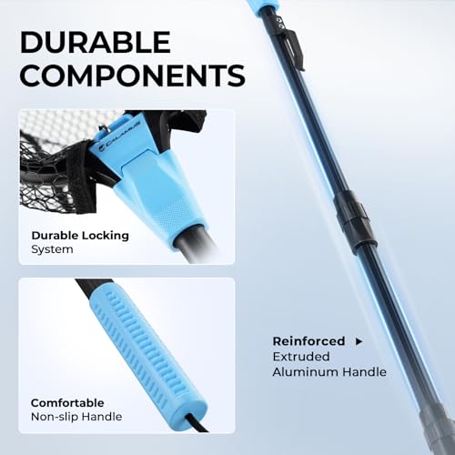 Calamus Triangle Fishing Net with Non-Slip Elastomer Handle | Lightweight & Strong, Foldable Landing Net, Elastic Lanyard and Belt Clip, UV-resistant Mesh, Fishing Gear for Men - style: 44" Full - Floating Net (Telescopic Pole)