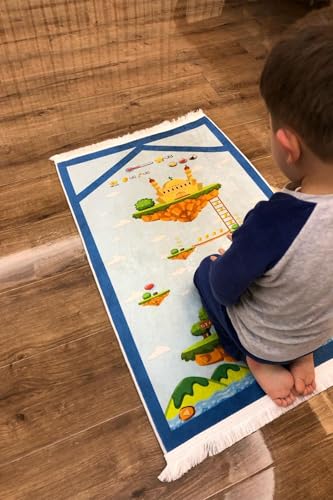 Educational Kids Prayer Mat, Rectangular, Multicolor, 30 x 47 inches, Cotton, Tufted, Low Pile, Handmade, Cotton Back