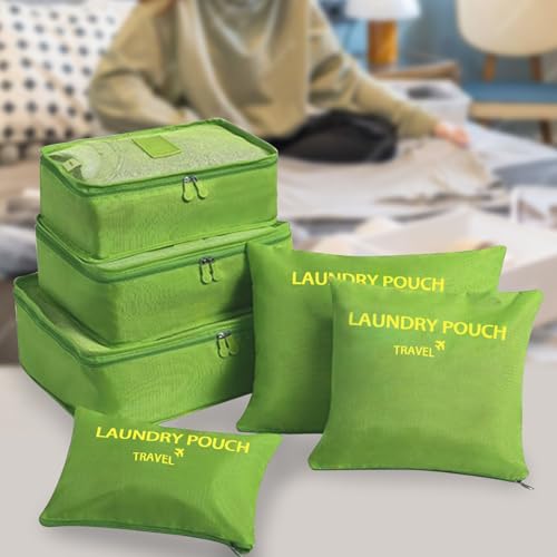 Packing Cubes 6 Set Travel Essentials for Carry on Luggage Organizers Suitcase Travel Accessories (Green) - color: Green