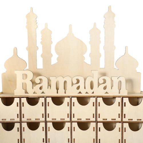 Ramadan Wooden Countdown Calendar Elegant Wooden Craft for Home Office Decoration Multi-functional Eid Mubarak Reminder Ramadan Decorations for Table Mantel