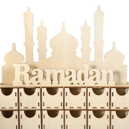 Ramadan Wooden Countdown Calendar Elegant Wooden Craft for Home Office Decoration Multi-functional Eid Mubarak Reminder Ramadan Decorations for Table Mantel